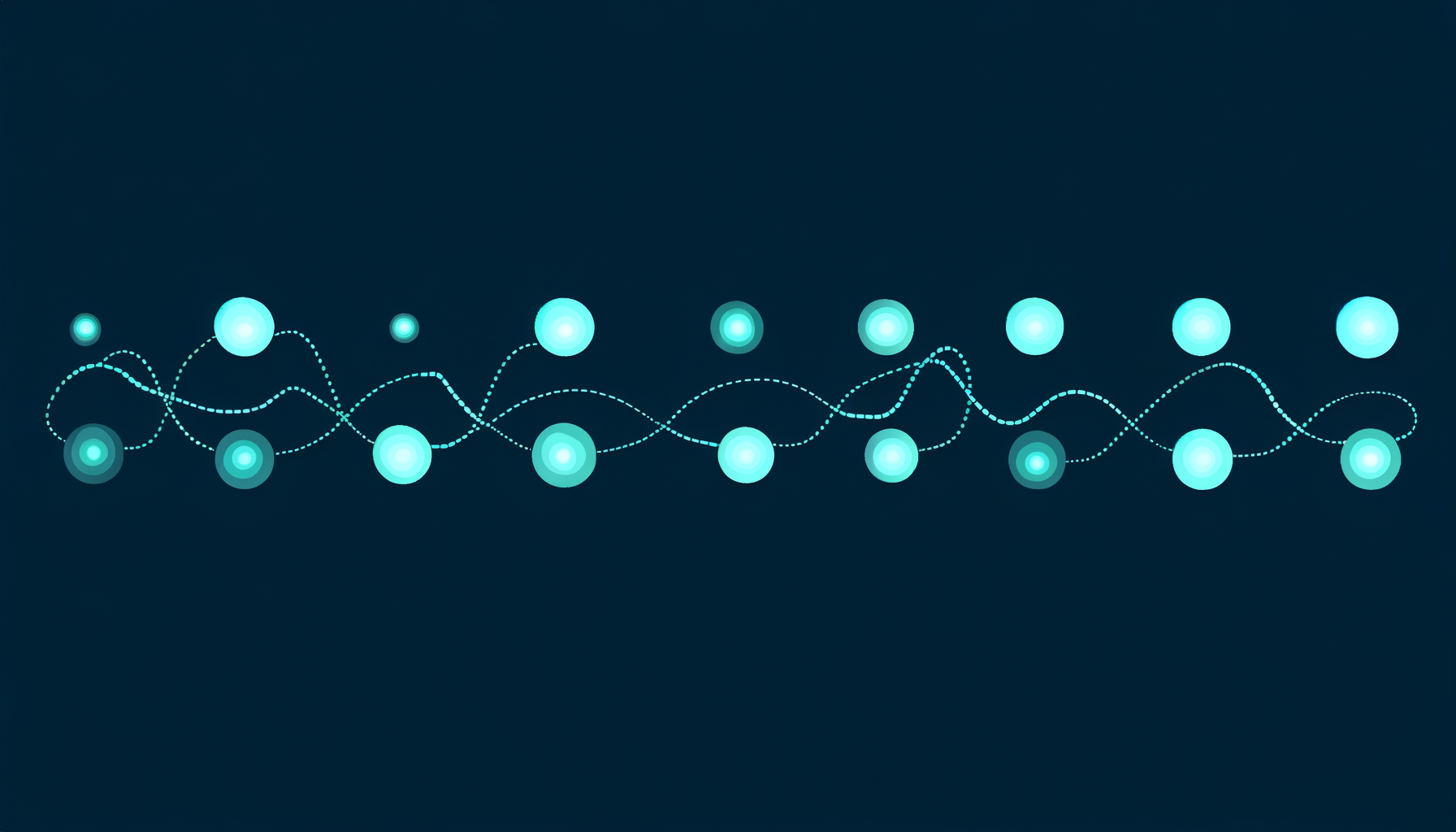 Abstract illustration of life stages represented by glowing orbs