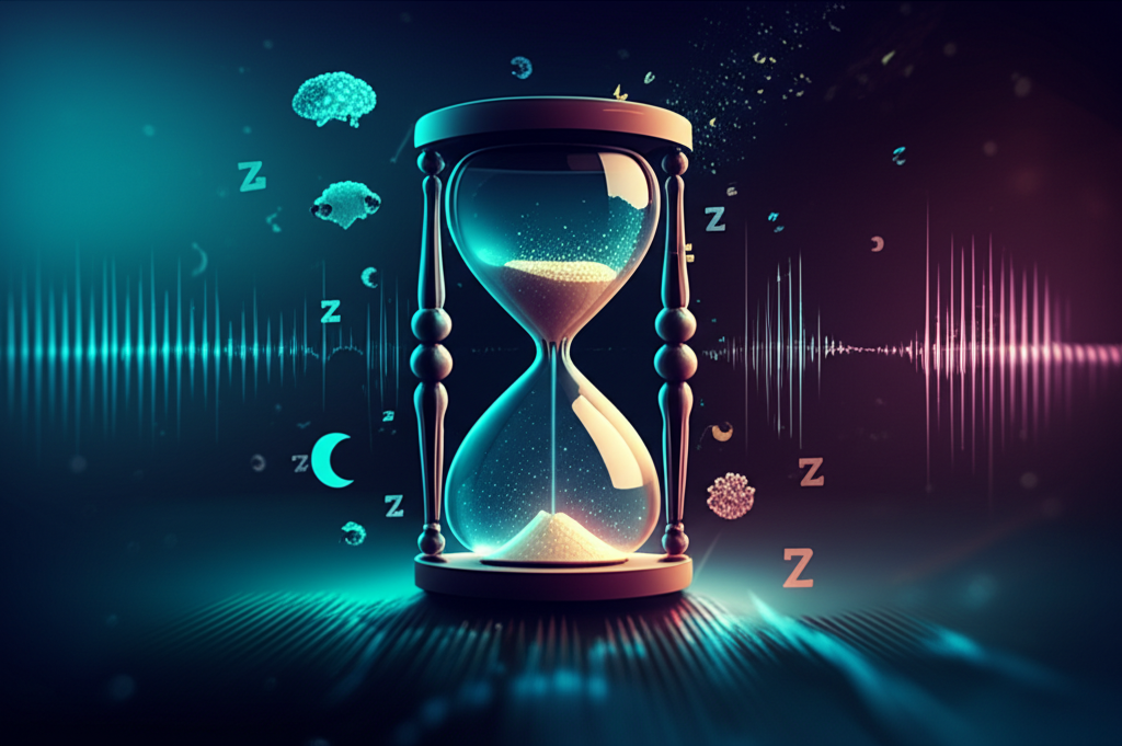 Abstract illustration representing sleep debt with scales balancing sleep hours