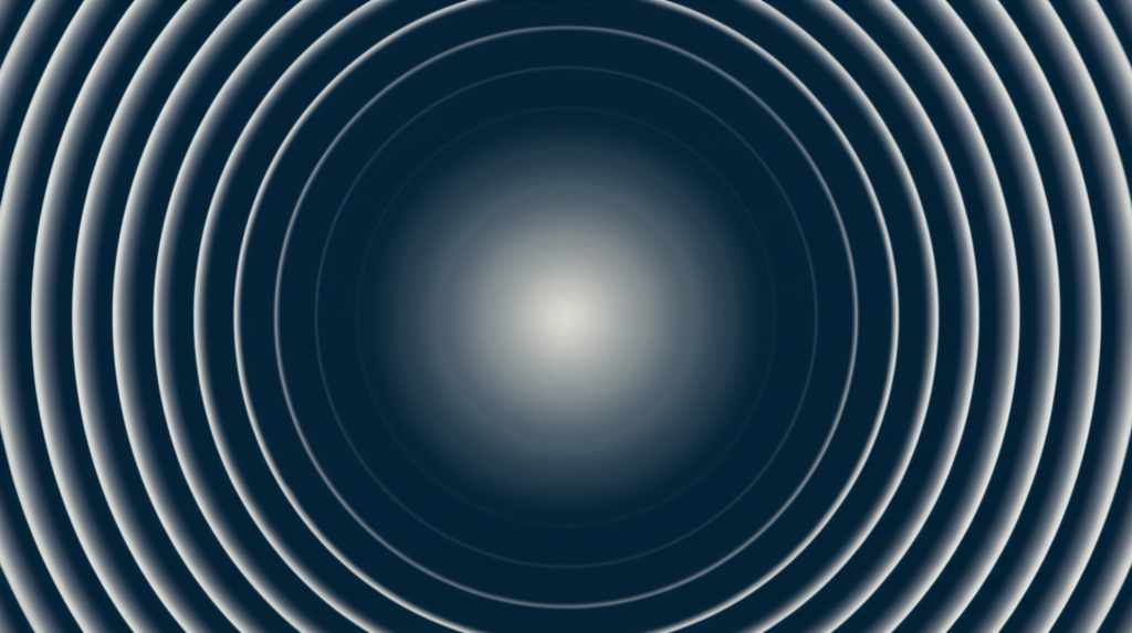 Minimalist illustration of sound waves and a peaceful sleeping environment